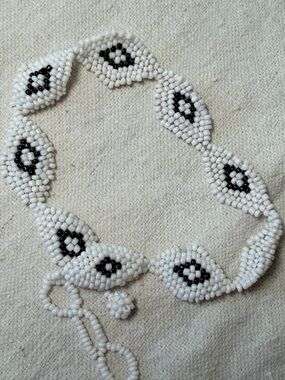 Handcrafted White and Black Seed Bead Choker Necklace